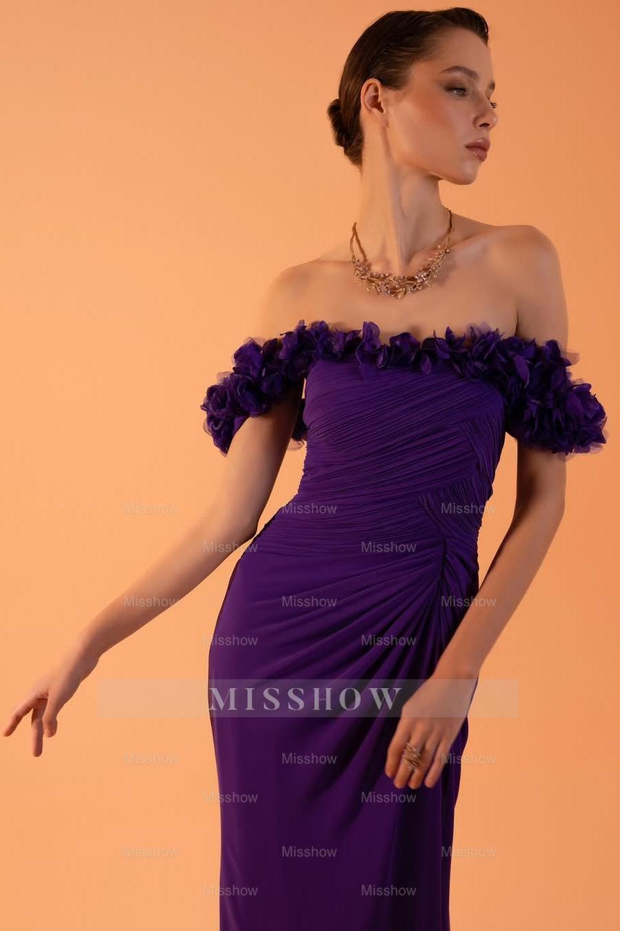 Off The Shoulder Sleeveless Long Mermaid Formal Dress With Pleated