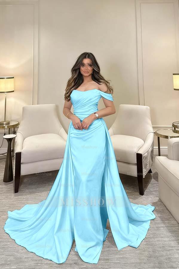 Off The Shoulder Sleeveless Long Mermaid Formal Dress With Pleated