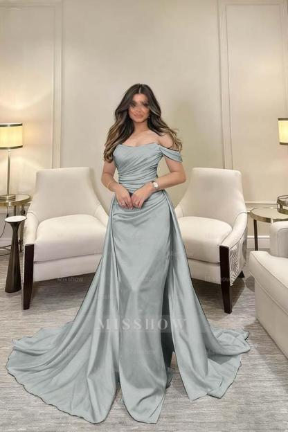 Off The Shoulder Sleeveless Long Mermaid Formal Dress With Pleated