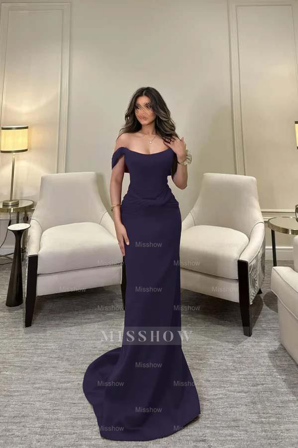 Off The Shoulder Sleeveless Long Mermaid Formal Dress With Pleated