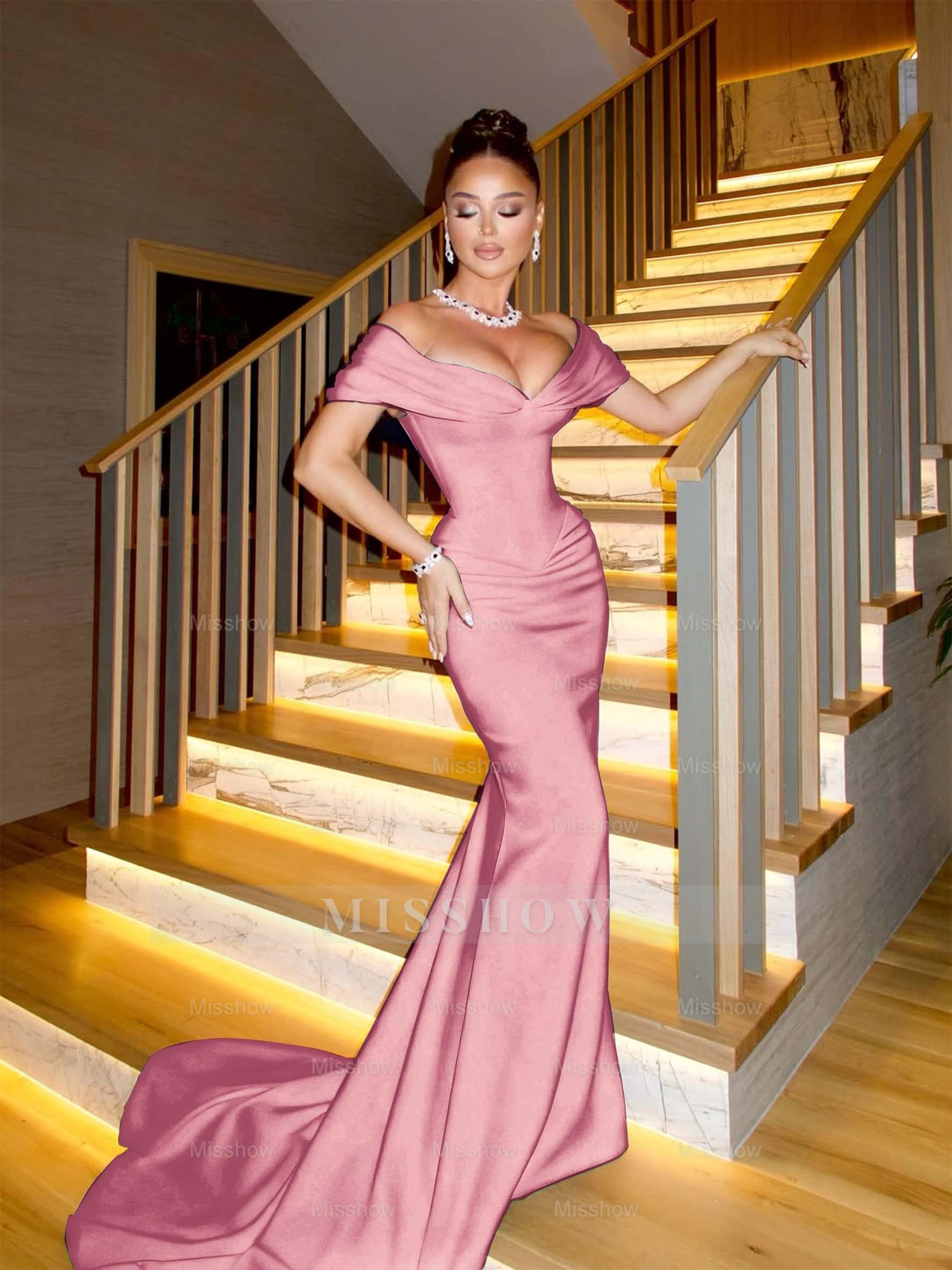 Off The Shoulder Sleeveless Long Mermaid Formal Dress With Pleated