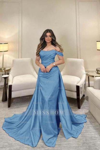 Off The Shoulder Sleeveless Long Mermaid Formal Dress With Pleated