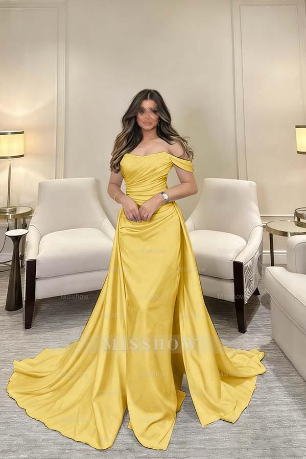 Off The Shoulder Sleeveless Long Mermaid Formal Dress With Pleated