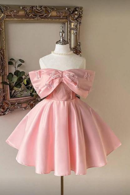 Off The Shoulder Sleeveless Short A Line Formal Dress With Applique