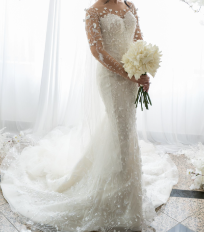 Off-the-Shoulder Deep V-Neck Wedding Dress with Overskirt