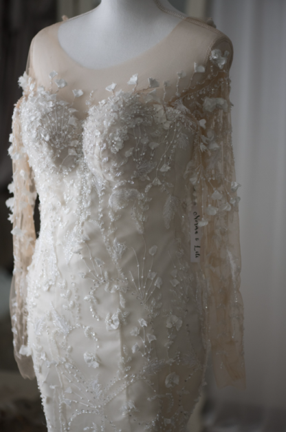 Off-the-Shoulder Deep V-Neck Wedding Dress with Overskirt