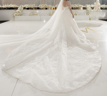 Off-the-Shoulder Deep V-Neck Wedding Dress with Overskirt