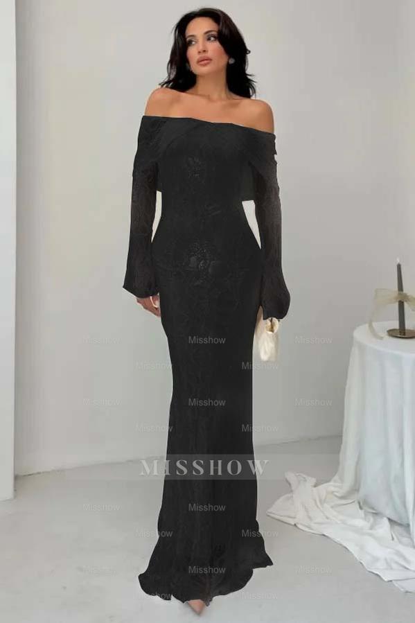 Off the Shoulder Long Sleeves Long Mermaid Formal Dress With Lace
