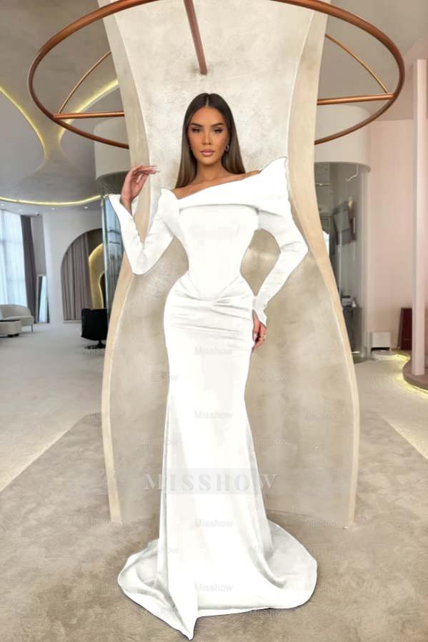 Off the Shoulder Long Sleeves Long Mermaid Formal Dress With Pleated
