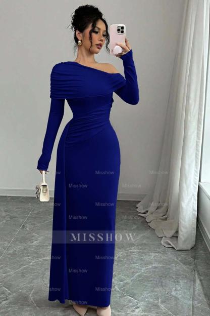 Off the Shoulder Long Sleeves Long Mermaid Formal Dress With Ruffles