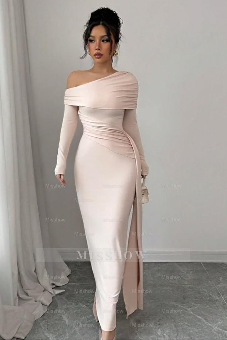 Off the Shoulder Long Sleeves Long Mermaid Formal Dress With Ruffles