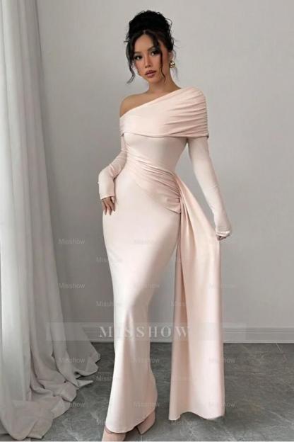 Off the Shoulder Long Sleeves Long Mermaid Formal Dress With Ruffles
