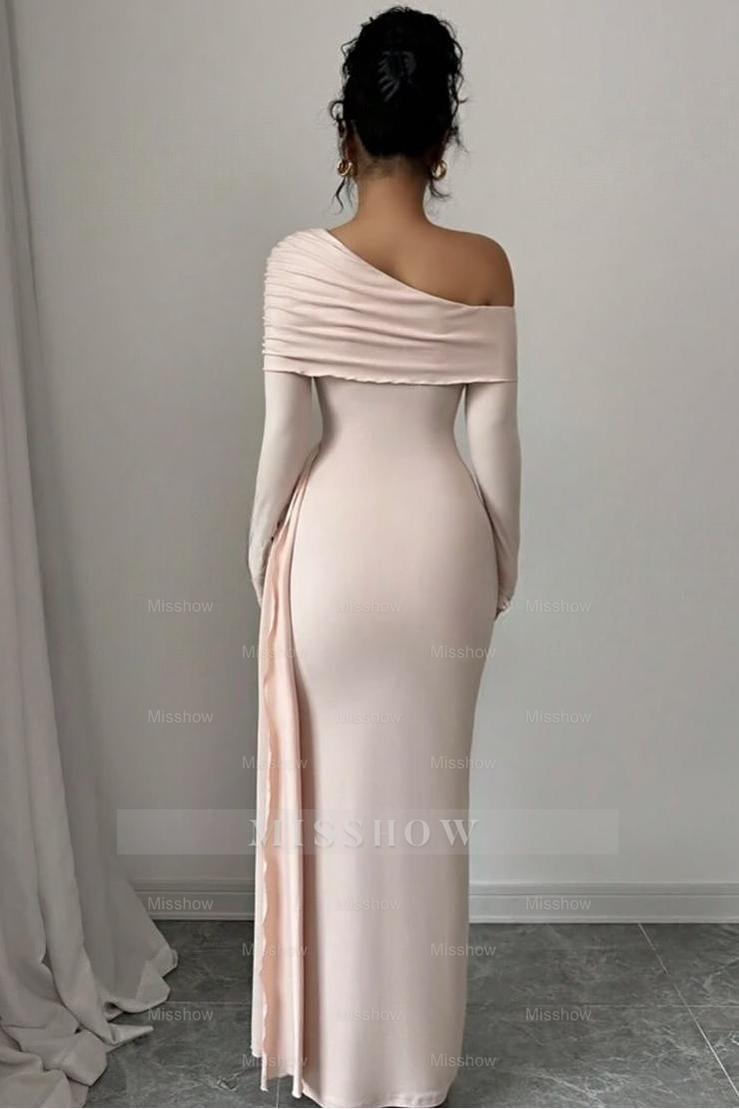 Off the Shoulder Long Sleeves Long Mermaid Formal Dress With Ruffles