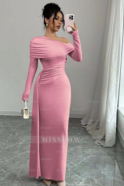 Off the Shoulder Long Sleeves Long Mermaid Formal Dress With Ruffles