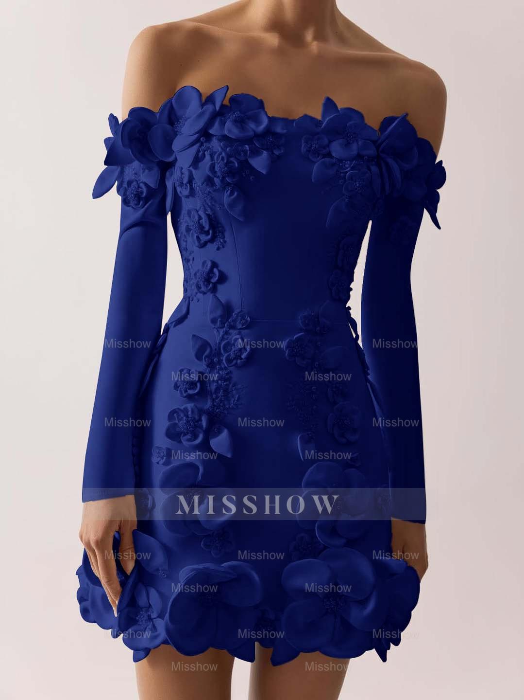 Off the Shoulder Long Sleeves Short Formal Dress With Appliques