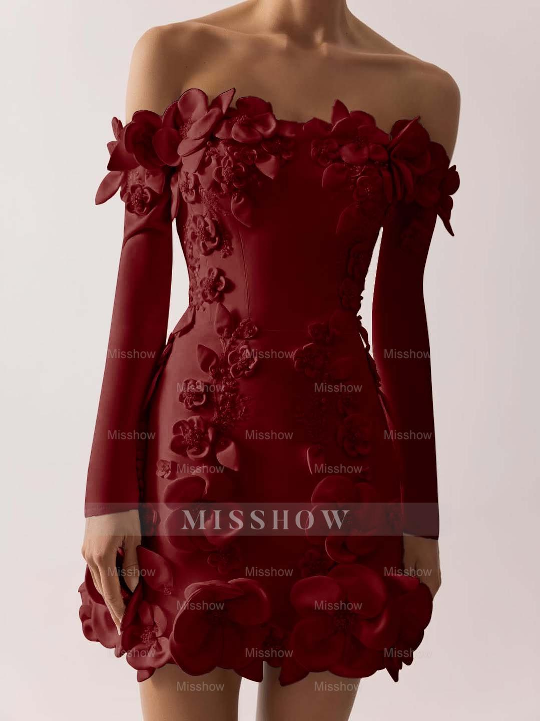 Off the Shoulder Long Sleeves Short Formal Dress With Appliques