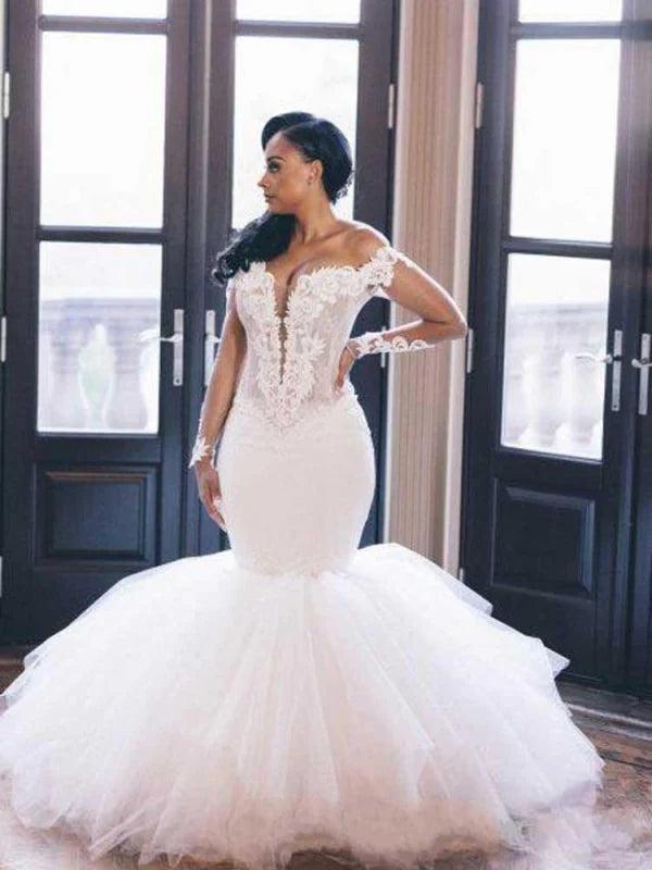 Off-the-Shoulder Mermaid Wedding Dress s New Arrival Long Sleeves Bridal Wears