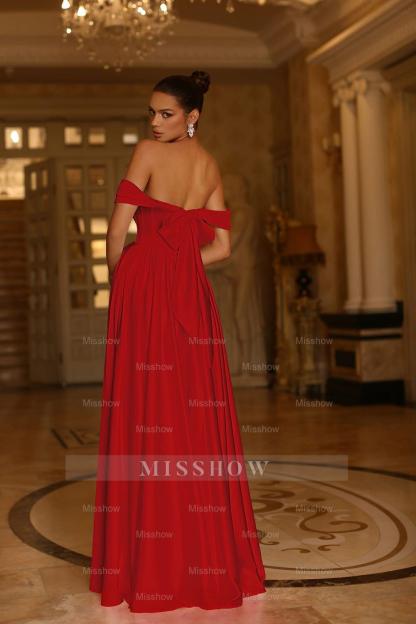 Off the Shoulder Satin Gown With A Line And Side Pockets Formal Dress