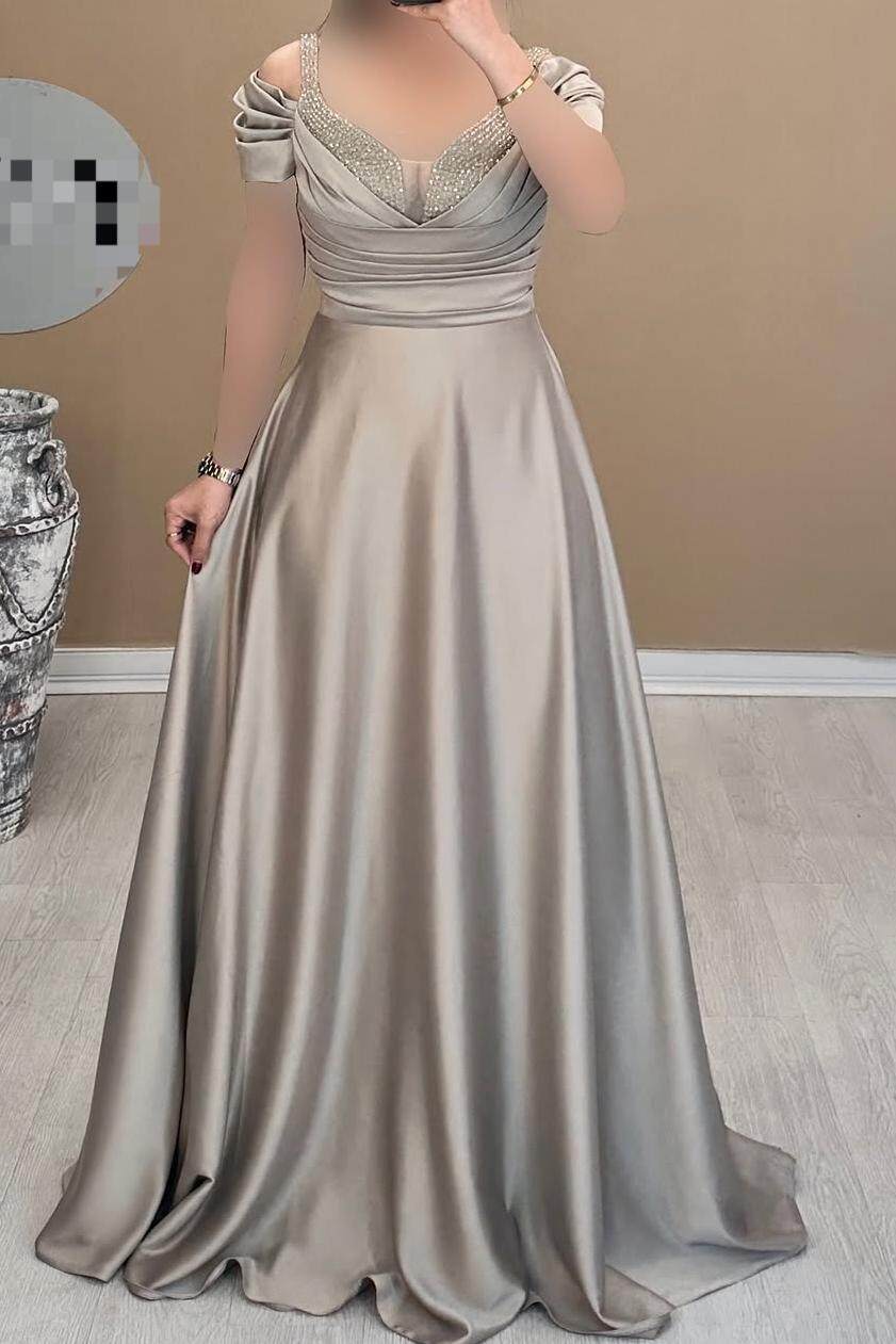 Off the Shoulder Sleeveless Long Formal Dress With Beading Pleated