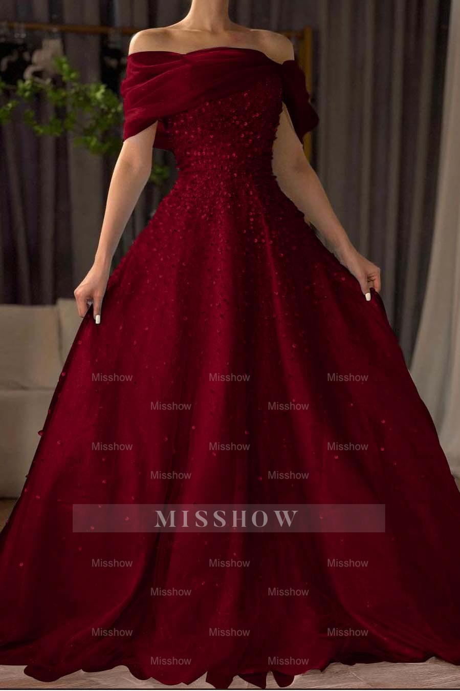 Off the Shoulder Sleeveless Long Formal Dress With Beading Tulle