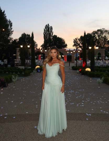 Off the Shoulder Sleeveless Long Formal Dress With Pleated Sequins