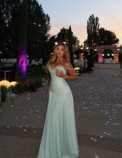 Off the Shoulder Sleeveless Long Formal Dress With Pleated Sequins