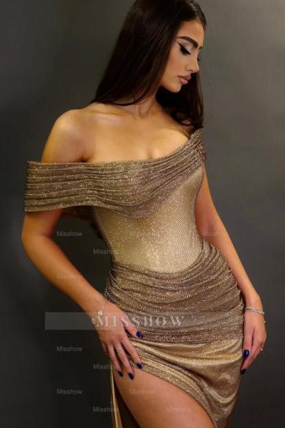 Off the Shoulder Sleeveless Long Formal Dress With Split Sequins