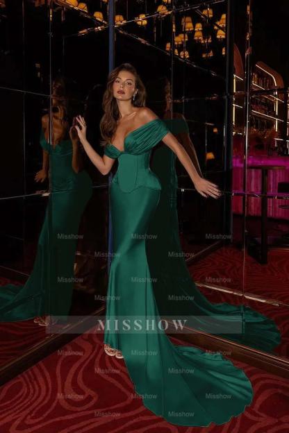 Off the Shoulder Sleeveless Long Mermaid Formal Dress With Pleated