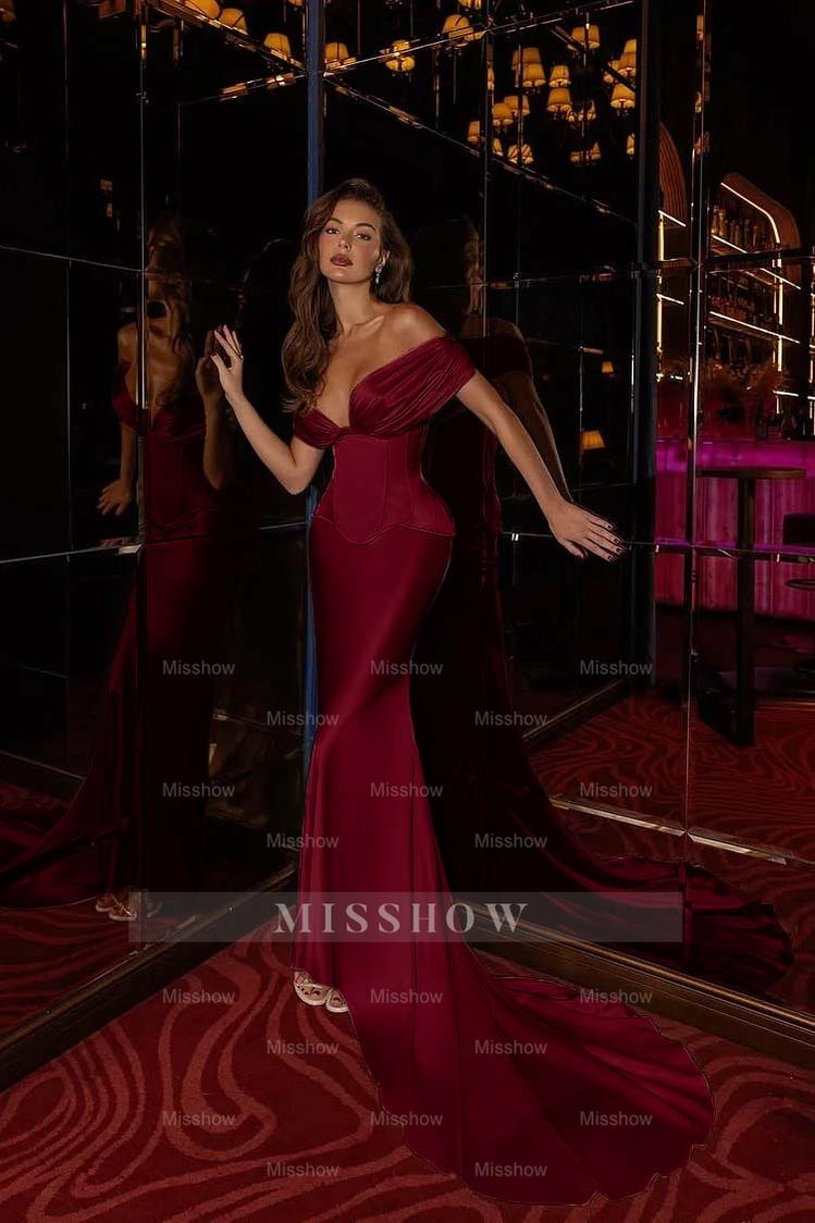 Off the Shoulder Sleeveless Long Mermaid Formal Dress With Pleated