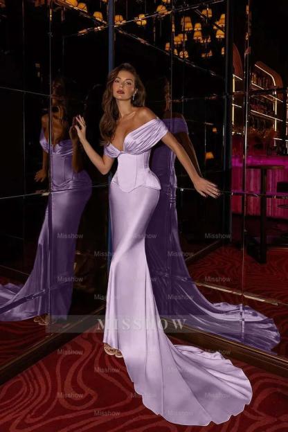 Off the Shoulder Sleeveless Long Mermaid Formal Dress With Pleated