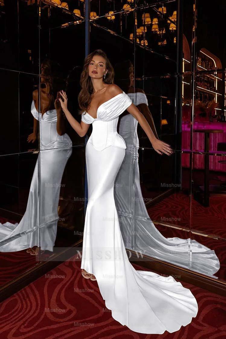 Off the Shoulder Sleeveless Long Mermaid Formal Dress With Pleated