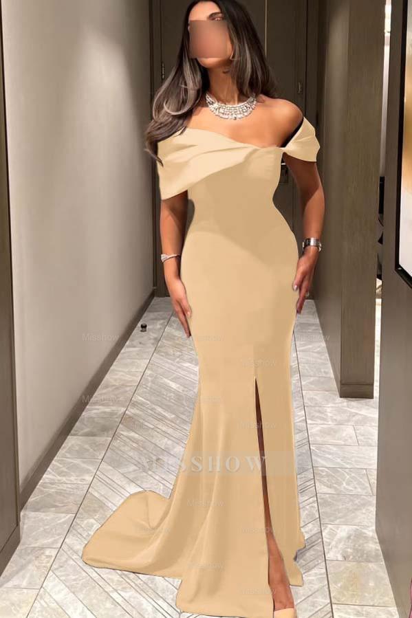 Off the Shoulder Sleeveless Long Mermaid Formal Dress With Pleated