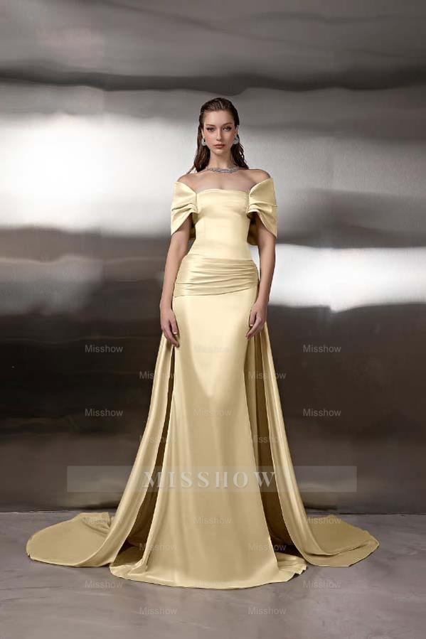 Off the Shoulder Sleeveless Long Mermaid Formal Dress With Pleated