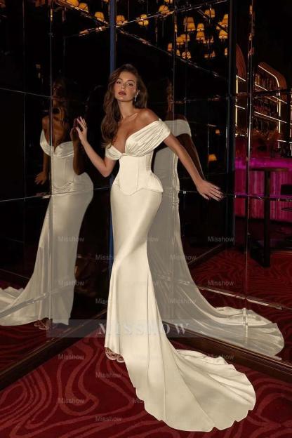 Off the Shoulder Sleeveless Long Mermaid Formal Dress With Pleated