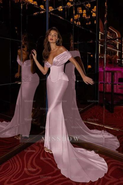 Off the Shoulder Sleeveless Long Mermaid Formal Dress With Pleated