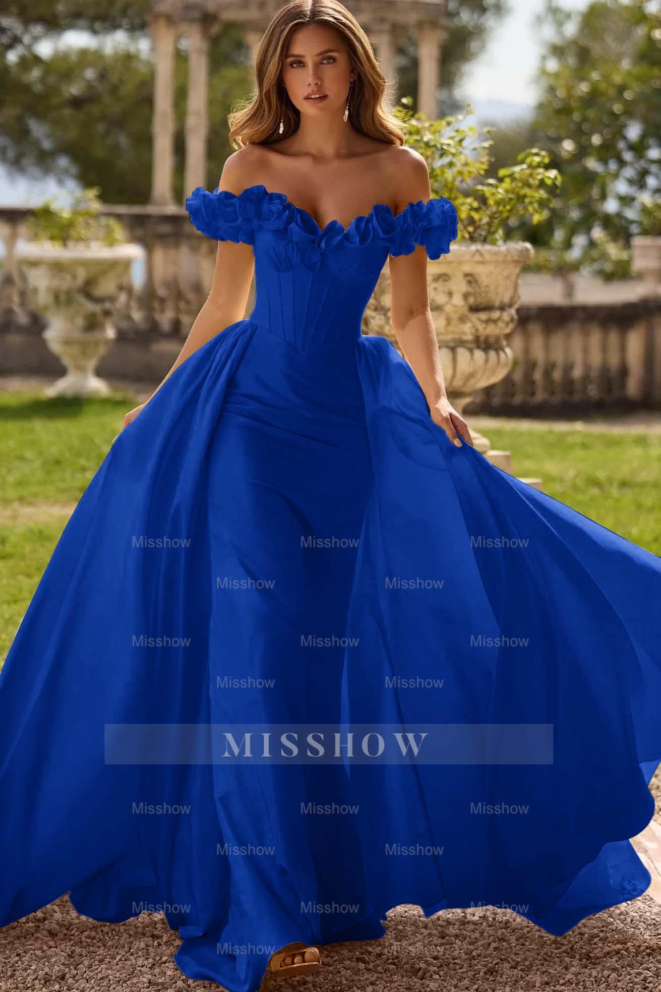 Off the Shoulder Sleeveless Long Mermaid Formal Dress With Pleated