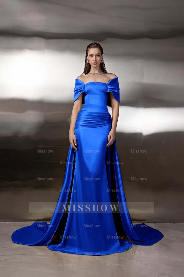 Off the Shoulder Sleeveless Long Mermaid Formal Dress With Pleated