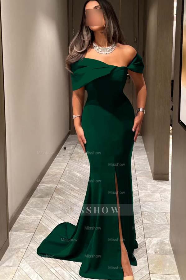 Off the Shoulder Sleeveless Long Mermaid Formal Dress With Pleated
