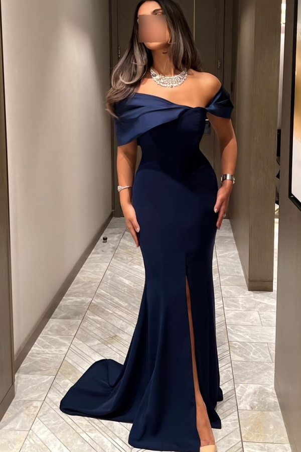 Off the Shoulder Sleeveless Long Mermaid Formal Dress With Pleated