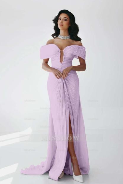 Off the Shoulder Sleeveless Long Mermaid Formal Dress With Ruffles Pleated