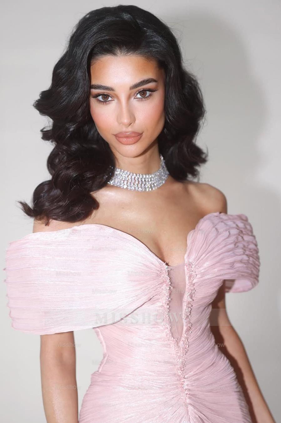 Off the Shoulder Sleeveless Long Mermaid Formal Dress With Ruffles Pleated
