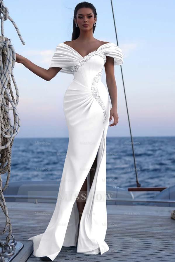 Off the Shoulder Sleeveless Long Mermaid Formal Dress With Sequins