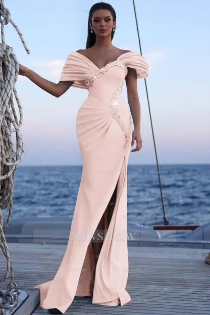 Off the Shoulder Sleeveless Long Mermaid Formal Dress With Sequins