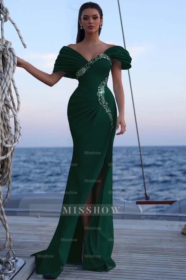 Off the Shoulder Sleeveless Long Mermaid Formal Dress With Sequins