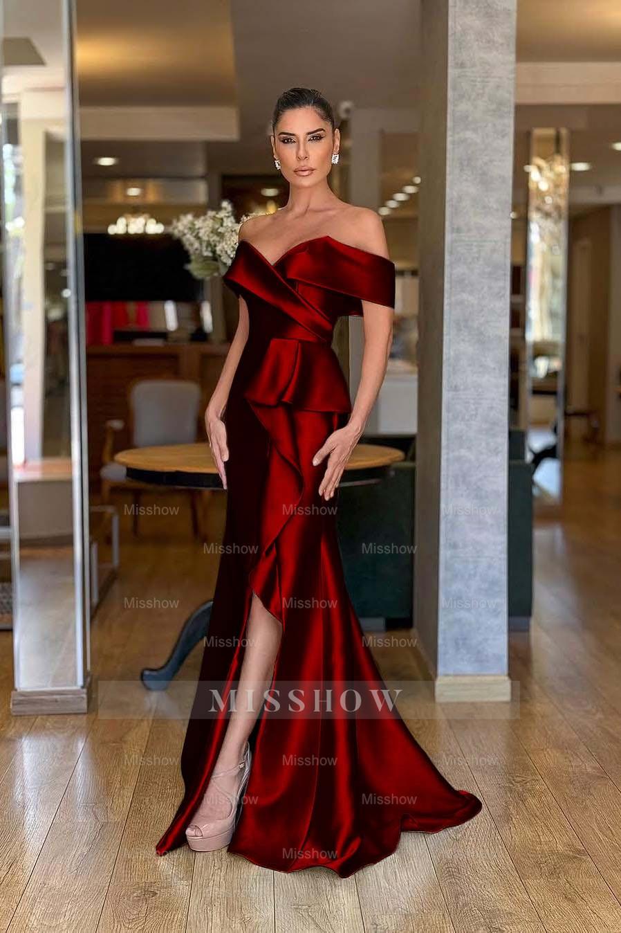 Off the Shoulder Sleeveless Long Mermaid Formal Dress With Split