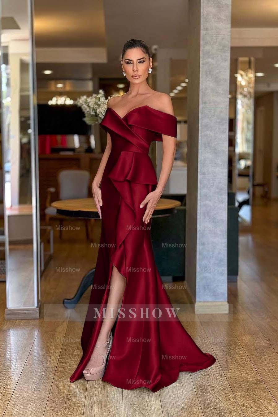 Off the Shoulder Sleeveless Long Mermaid Formal Dress With Split