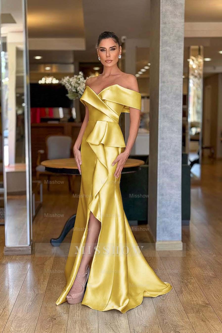 Off the Shoulder Sleeveless Long Mermaid Formal Dress With Split