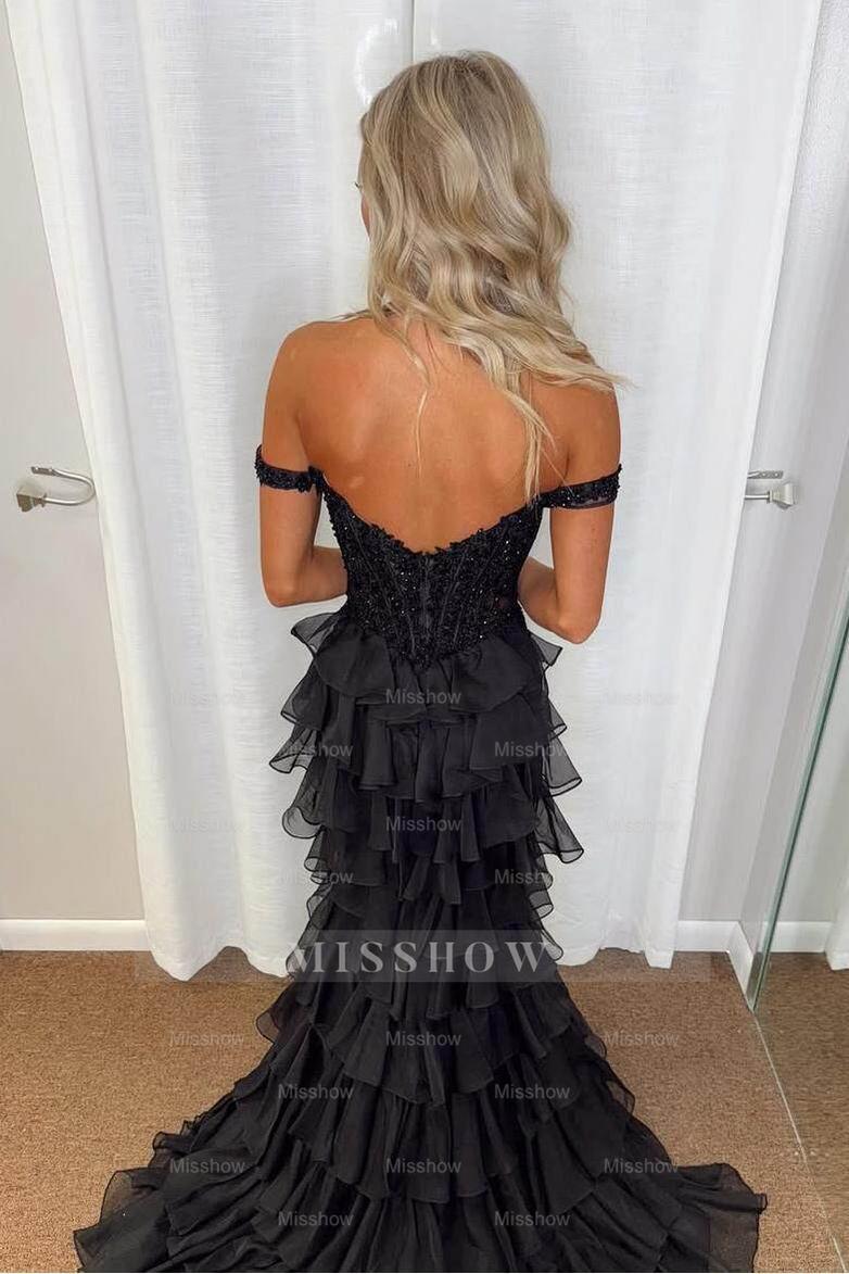 Off the Shoulder Sleeveless Mermaid Long Formal Dress With Appliques