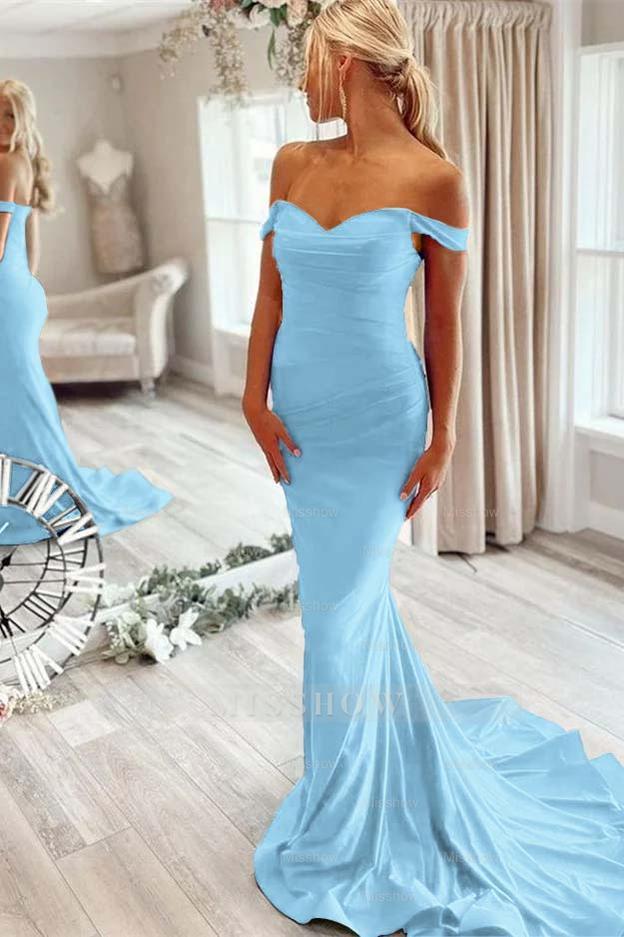 Off the Shoulder Sleeveless Mermaid Long Formal Dress With Pleated