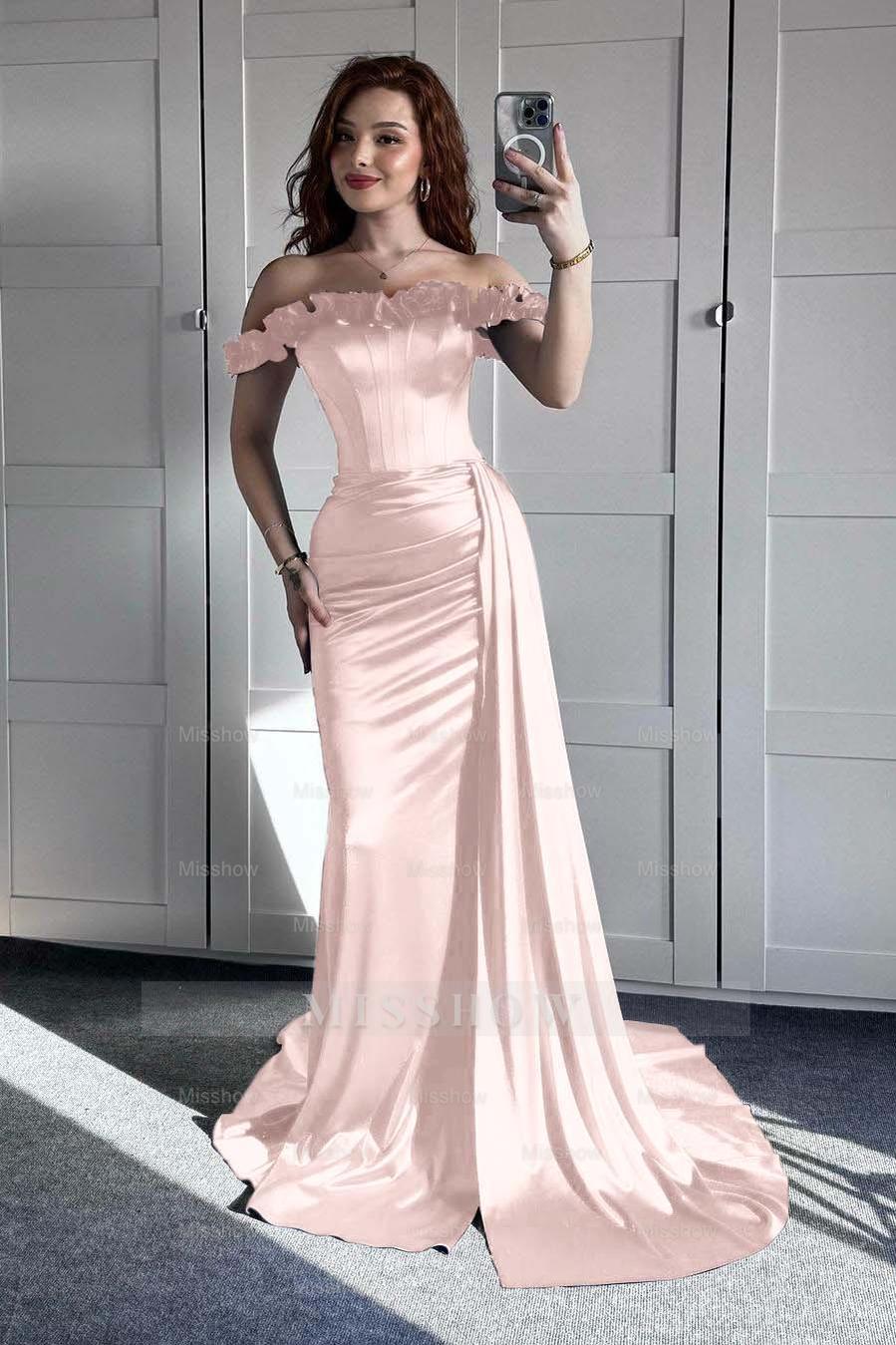 Off the Shoulder Sleeveless Mermaid Long Formal Dress With Ruffles